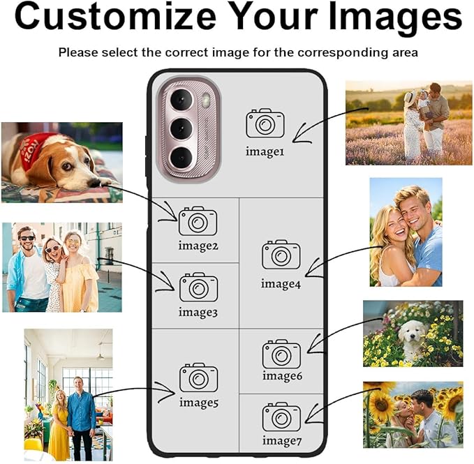 Custom Personalized Case for Motorola Moto G Stylus 5G 2022 6.8", Customized Multiple Photos Collage Text Phone Cover, Full Body Shockproof Soft Silicone Case, Anti-Scratch, Wireless Charging, Black