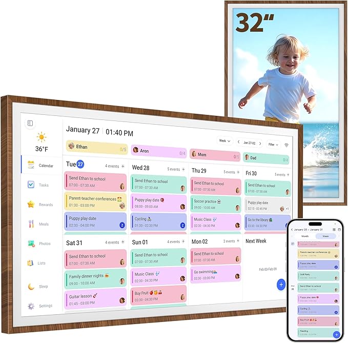 32-Inch Digital Calendar Chore Chart Touchscreen Full HD Wall Desk Mountable Family Planner