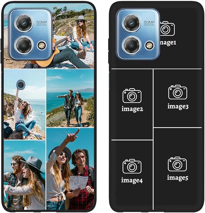 Customized Photo Case for Motorola Moto G Stylus 2023 6.5 inch, Personalized Collage Design Phone Cover, Custom Picture Black Silicone Soft Slim Rubber Case, Gift for Couple Lover Bestie