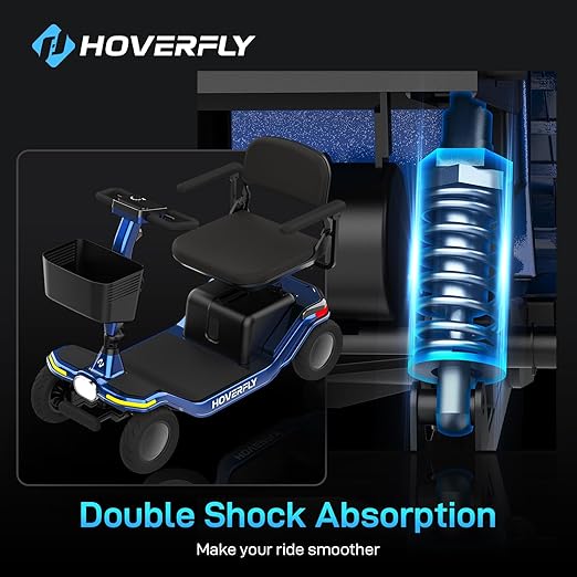 Hoverfly T5 Mobility Scooter for Seniors, Max 16.8-Mile Range & 5 mph, 3-Position Seat & Anti-slip Rear Wheel, Removed Battery & Quick Fold Design, Solid 9" Tire&330 lb Capacity, Ease of Assembly Blue