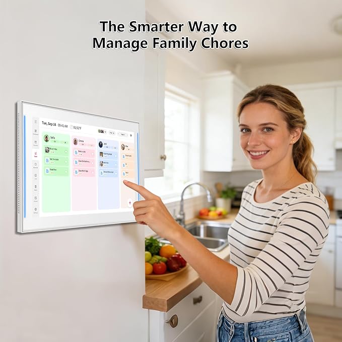 Moonka 15.6" Wall Planner Digital Calendar & Chore Chart with LED Reminder Light, Smart Full HD Touchscreen Interactive Display for Family Schedules, Meal Planner, To Do List, Great for Organizing Your 2026 Calendar