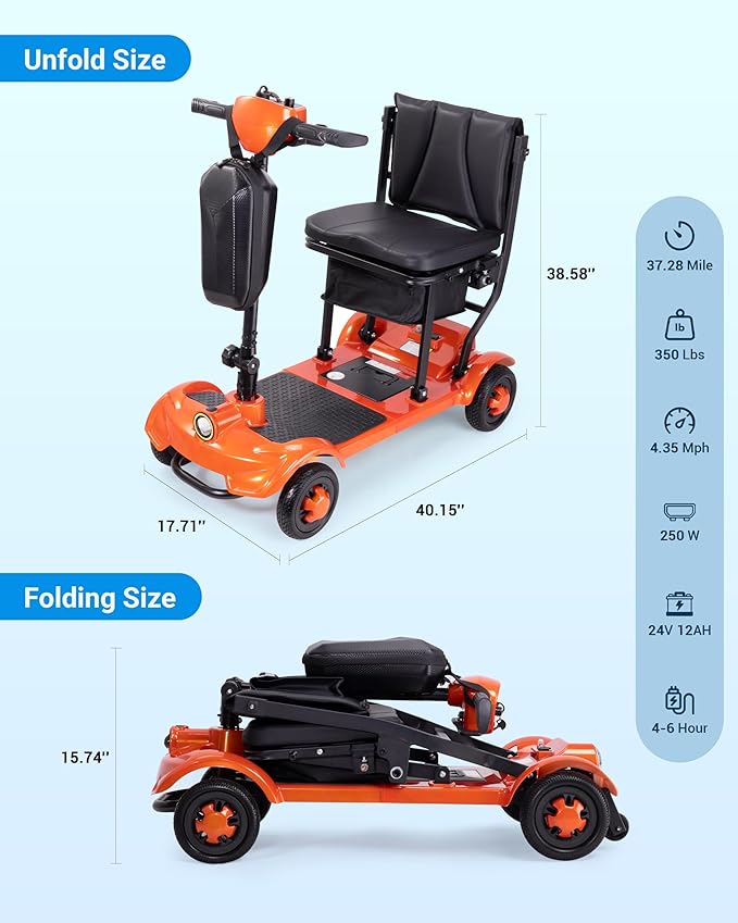 GoldSeason Foldable Mobility Scooter Lightweight & Portable, Airline & Cruise Approved for Traveling - 330LB Capacity Powered Electric Scooters for Seniors/Adults/Elderly/Handicap, 37.28 Miles Range