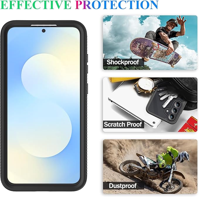 wahhle Compatible with Samsung Galaxy S25 FE Case, Built in Screen Protector Full Body Shockproof Slim Fit Bumper Protective Phone Cover for Galaxy S25 FE 5G Men Women-Black/Clear