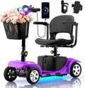 Mobility Scooter for Adults, 4 Wheels Lightweight Scooter, Foldable Mobility Scooter Long Range for Travel, Adults, Elderly, Supports 300 lbs, Powered Wheelchair with Charger & Basket (Purple)