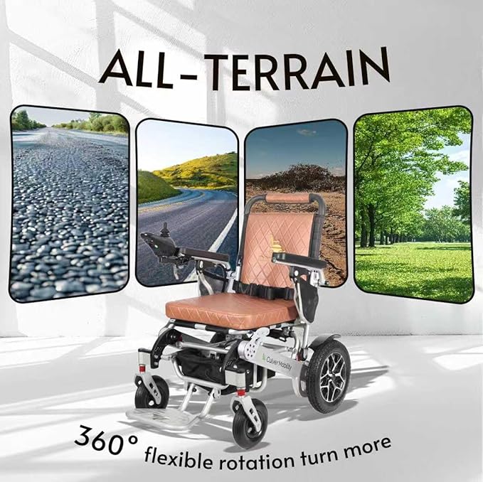 Auto Folding Portable Heavy Duty Electric Wheelchair for Adults and Seniors, One Click Automatic Fold and Unfold Motorized 4 Wheels 500W Motor Power Electric Wheelchair (Wolf - Brown-Auto)