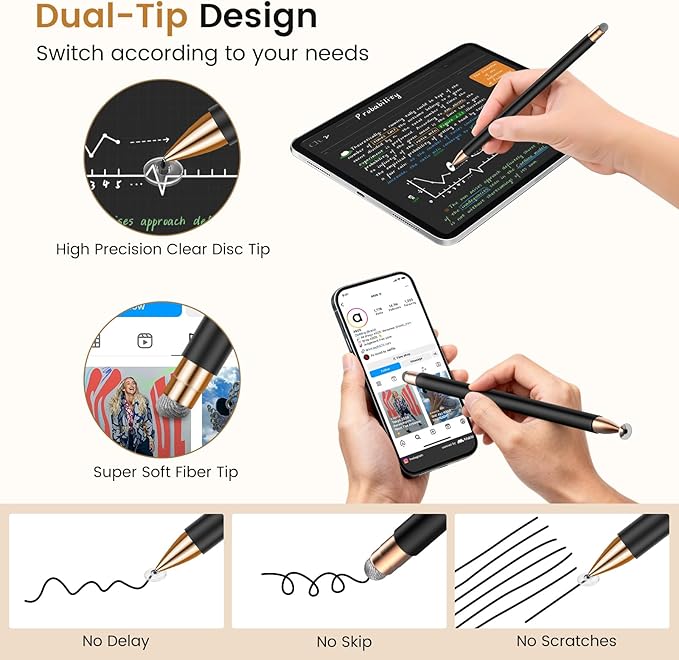 Stylus(2Pcs), Stylus Pens for Touch Screens, Universal Stylus High Precision Sensitivity, Stylus Pen for Android, ipad, iPhone, Galaxy Microsoft, Chromebook Tablet, Compatible with All Touch Screens