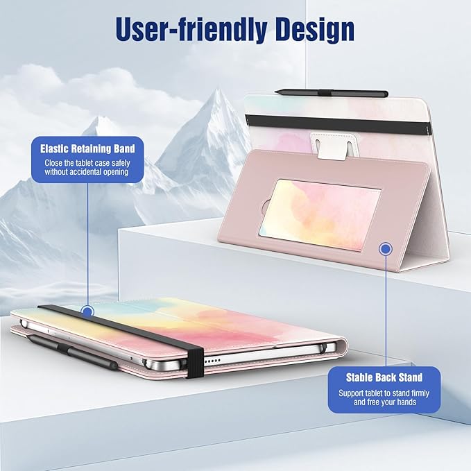 TiMOVO Universal Case for 10.1 Inch Android Tablet with Pen Loop, Lightweight Folding Stand Cover with Hand Strap for All 9.6"-11" Touchscreen Tablet, Rainbow