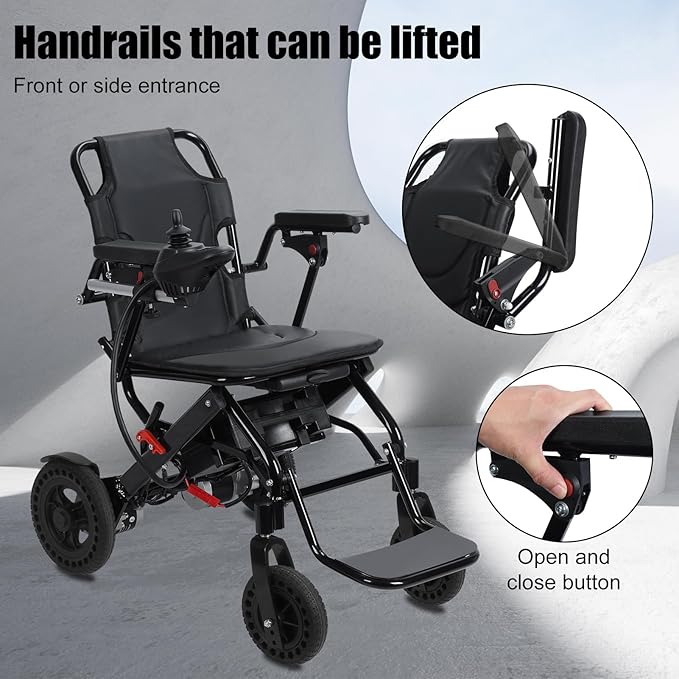 Foldable Electric Wheelchair for Adults with Dual 250W Motors,12 Miles Travel Range & All-Terrain Tires,33Lbs Ultra Lightweight Power Wheelchair Airline Approved for Seniors Support 220Lbs (Black2)