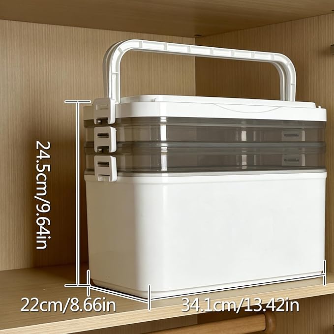 3-Tier Medicine Organizer & Portable Medicine Cabinet - Multifunctional Medical Case with Handle & Snap Locks, Removable 6-Compartment Pill Organizer, Storage Box for Home & Travel, with Glow Sticker