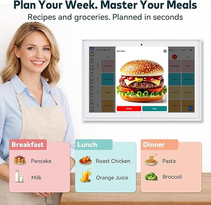 Digital Calendar Touchscreen, Smart Family Electronic Calendar and Digital Picture Frame - Digital Wall Planner with Schedule, Chore Chart, Meal Planner, Tasks, Wall & Desk Display - 10.1''