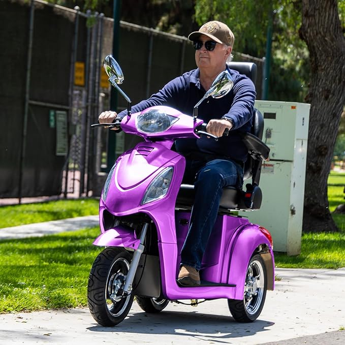 Super Large Electric 3 Wheel Mobility Scooters, 800W Wheelchair Device, 500 LBS Capacity Electric Wheelchair for Seniors & Adults, Speed Adjust, Remote Key, Receive Ready to Ride (Purple)