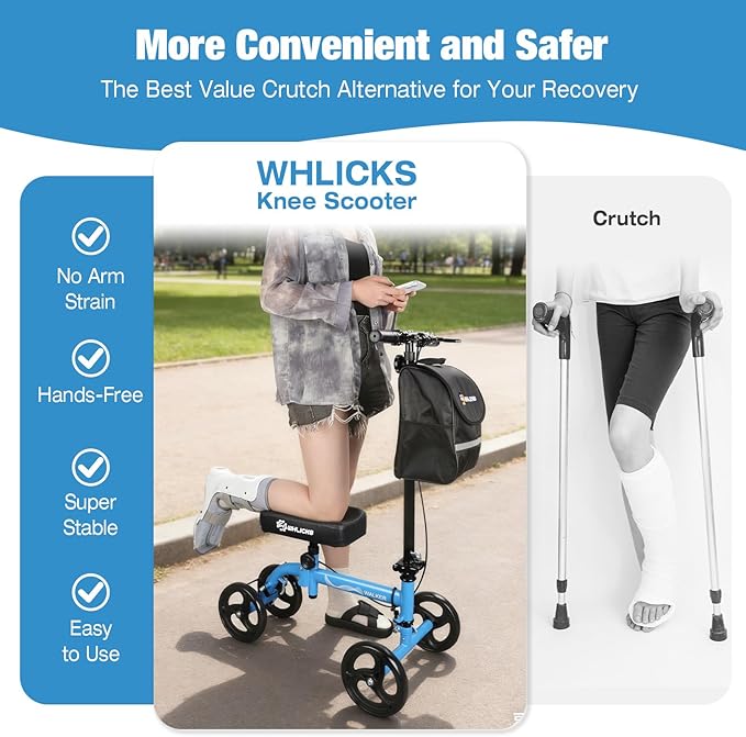 WHLICKS Premium Knee Scooter for Adults for Foot Surgery, Foldable & Steerable Knee Walker with Dual Brakes, Medical Knee Scooter for Broken Foot Injured, Lightweight Leg Scooter for Broken Ankle