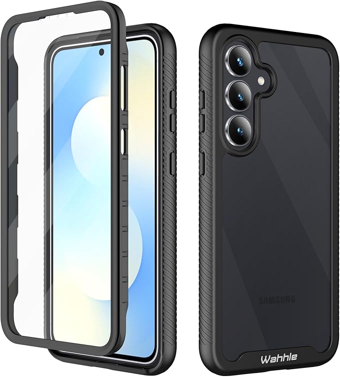 wahhle Compatible with Samsung Galaxy S25 FE Case, Built in Screen Protector Full Body Shockproof Slim Fit Bumper Protective Phone Cover for Galaxy S25 FE 5G Men Women-Black/Clear