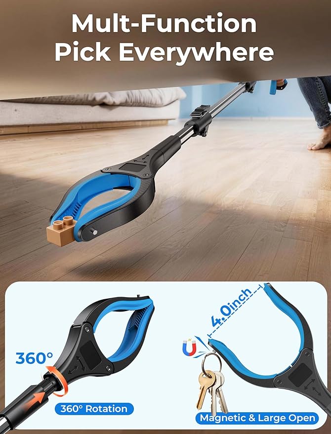 32" 2-Pack Grabber Reacher Tools, Upgraded Strong Foldable Grabber Pickup Tool, Rotating Extended Anti-Slip Jaw, Magnet & Heavy Duty Grip, Wide Claw Trash Claw Lightweight Grabber for Seniors Patient