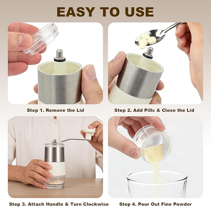 Pill Crusher, Grind Pills to Fine Powder, with Pill Cutter for Small and Large Medication and Vitamin Tablets with Storage Compartment - Great for Feeding Tube, Kids, Pets, Elderly - Ideal for Travel