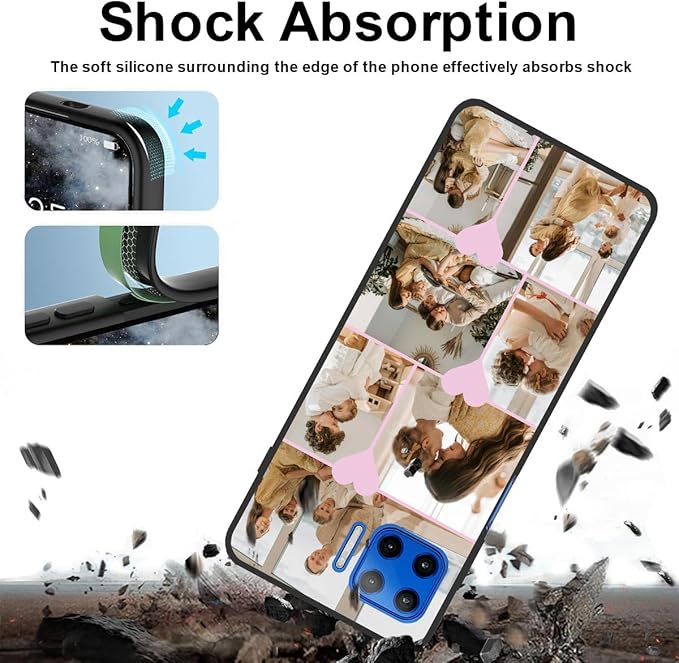 Personalized Photo Case for Motorola Moto G 5G Plus 6.7 inch, Thin Slim Soft Rubber Black Phone Cover, Custom Picture Collage Pink Heart Cute Case for Women Girl, Gift for Birthday Anniversary