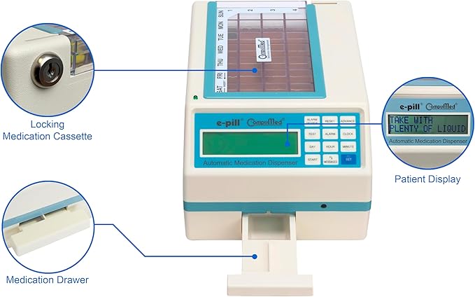 e-Pill CompuMed Automatic Pill Dispenser Tamper Resistant AC Powered for Seniors and Caregivers