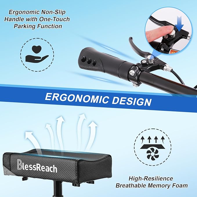BlessReach Knee Scooter Steerable Knee Walker Deluxe Medical Scooter for Foot Injuries Adult Compact Crutches,Supports Up to 300 lbs（Black）