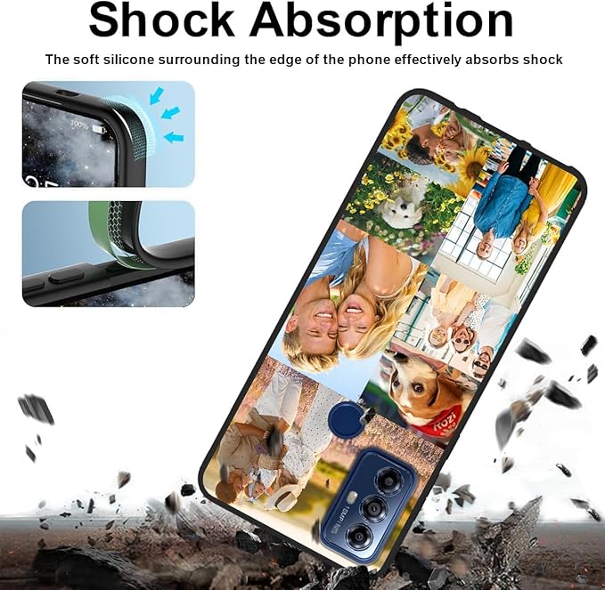 Custom Personalized Case for Motorola Moto G Play 2023 6.5 inch, Customized Multiple Photos Collage Text Phone Cover, Full Body Shockproof Soft Silicone Case, Anti-Scratch, Wireless Charging, Black