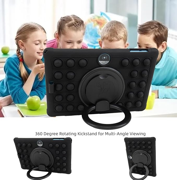 Silicone Tablet Case 360 Rotating Stand/Handle and Shoulder Strap Stylus Pen Soft Cover Compatible with COLORROOM/TUOHAITIME/JIKOCXN/WXUNJA C5 11 inch Black