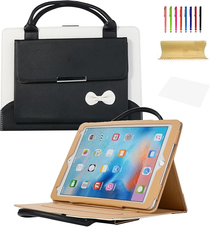 Dteck for iPad mini (A17 Pro/6th Generation) 8.3" Folio Case with Handle/Front Pocket, Auto Sleep Wake/Adjustable Stand Angles, Lightweight PU Leather Cover with Stylus/Screen Protector Film, Black