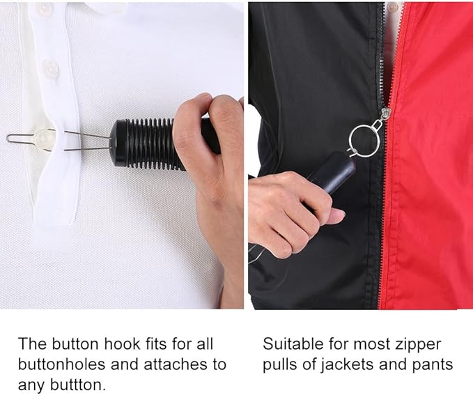 01 Button Hook Helper, Dressing Aid for Arthritis, Joint Pain, Carpal Tunnel, One Hand Use, Black, Plastic, Daily Living Clothing Buttoning Aids