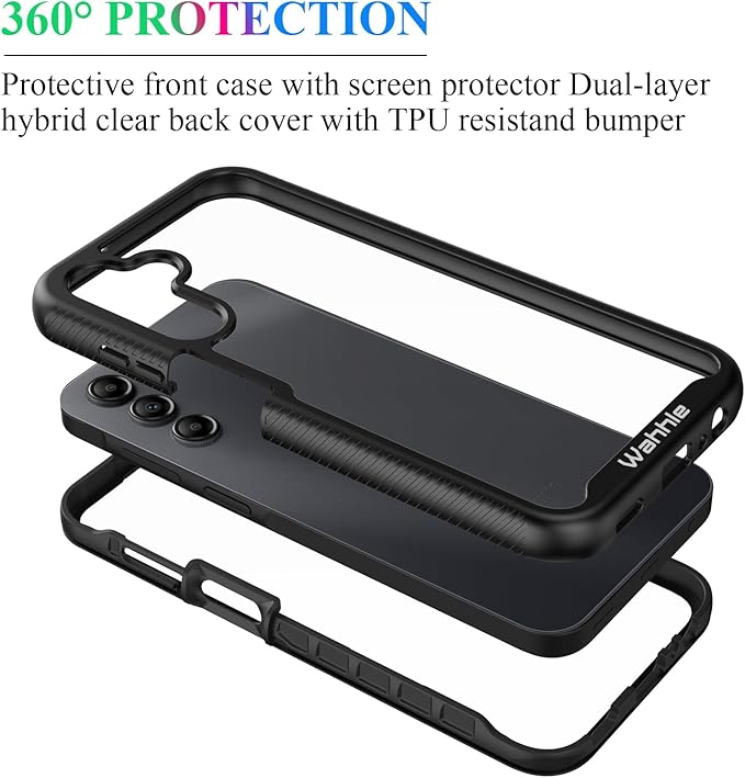 wahhle Compatible with Samsung Galaxy A25 5G Case, Built in Screen Protector Full Body Shockproof Slim Fit Bumper Protective Phone Cover for Samsung A25 4G/5G Men Women-Black/Clear