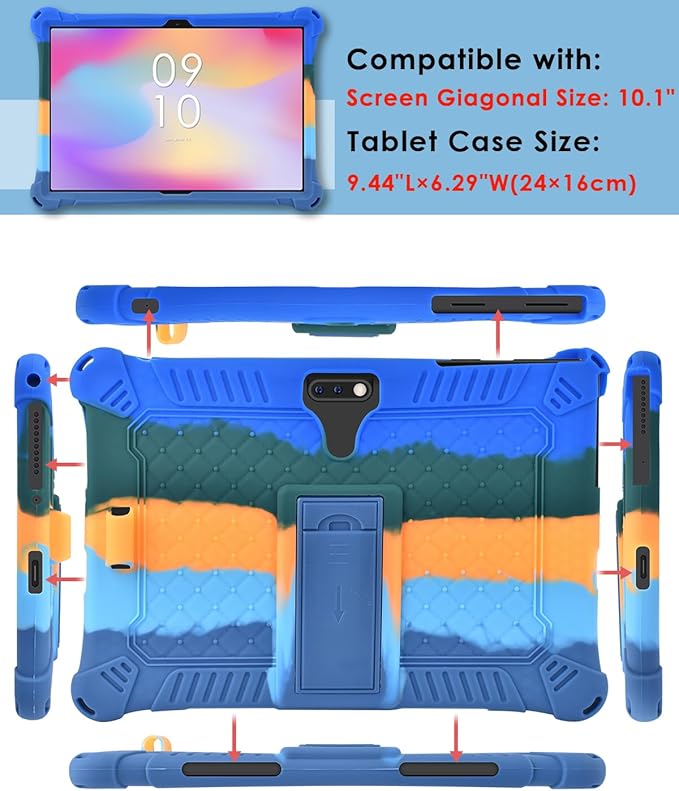 DETUOSI 10.1 inch Tablet Case Compatible with Feonal 10", ANTEMPER Touch 10.1, Gowin Touch 10.1, WECOOL WM1001R 10 inch, Soft Silicone Lightweight Case with Stylus Pen & Strap, Dazzling Dark Blue