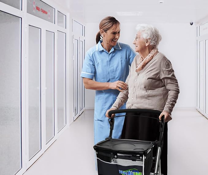 HEALTHLINE Rollator Walker for Seniors - Lightweight 4 Wheel Eldery Walker Heavy Duty - Rollator Walkers for Seniors with Basket & Tray - Narrow Doors Indoor Rollator White Color