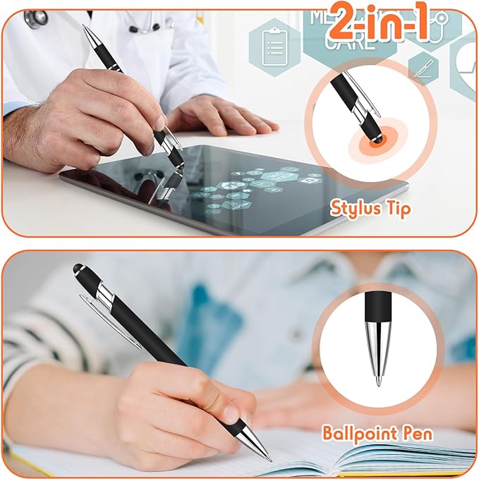 Yeaqee 200-Pack Ballpoint Pen with Stylus Tip Click Black