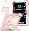 Dteck for iPad Pro 11 inch (M4/M5) 2024/2025 Release Shockproof Case with Shoulder Strap/Stylus Pencil Holder/Rotating Kickstand Handle, Heavy-Duty Sturdy Rugged Cover, Protective Tablet Shell, Pink