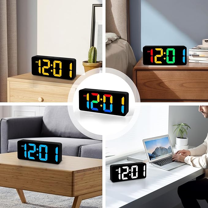 Small Digital Alarm Clock for Bederoom, Large Big Numbers Display with Brightness Dimmer,Dual Alarm, Snooze,12/24Hr,Adjustable Volume Loud Bedside Alarm Clock for Kids Teens Boys Girls (Black)