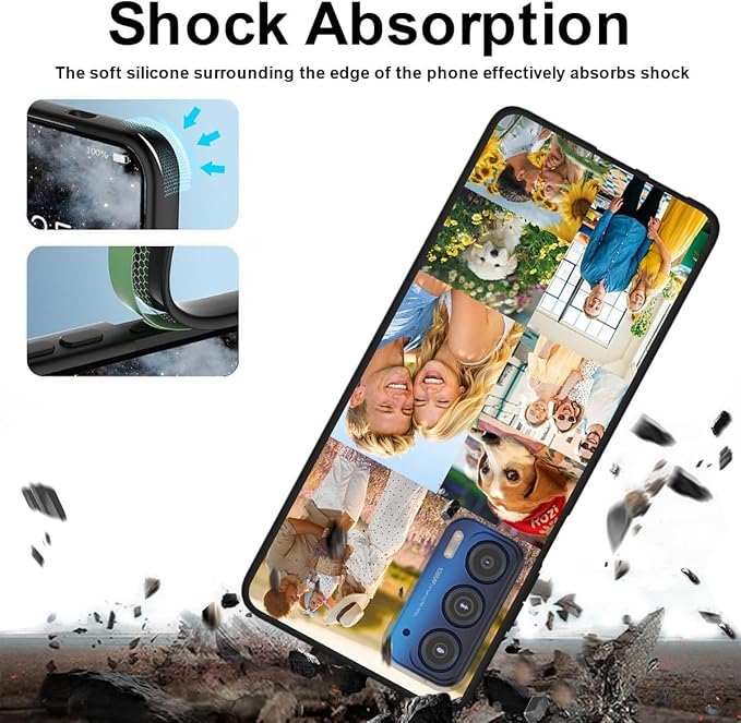 Custom Personalized Case for Motorola Moto Edge 2021 6.8 inch, Customized Multiple Photos Collage Text Phone Cover, Full Body Shockproof Soft Silicone Case, Anti-Scratch, Wireless Charging, Black