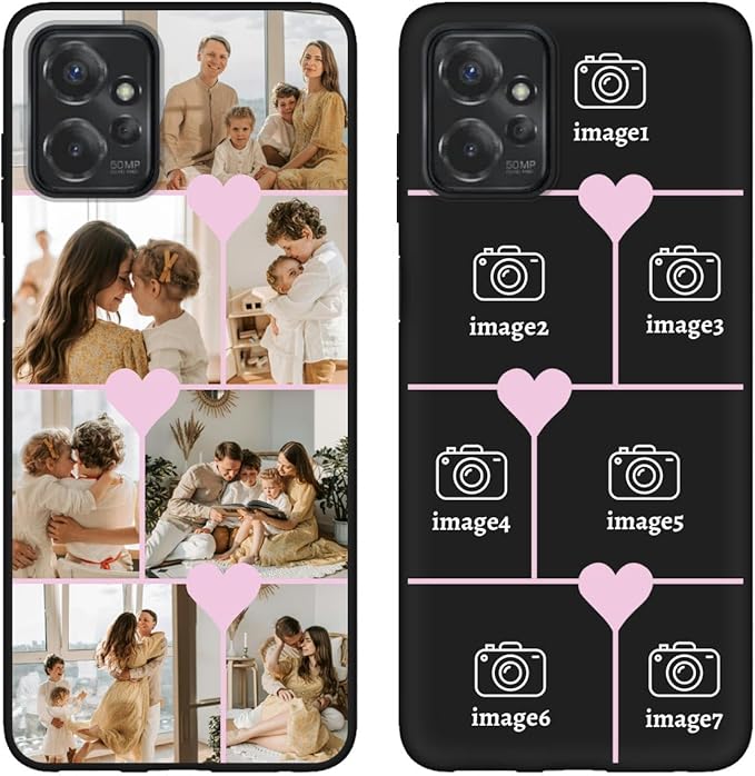 Personalized Photo Case for Motorola Moto G Power 5G 2023 6.5 inch, Thin Slim Soft Rubber Black Phone Cover, Custom Picture Collage Pink Heart Cute Case for Women Girl, Gift for Birthday Anniversary