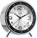FLOITTUY Super Silent Metal Alarm Clock,Beep Wake Round Alarm Clock with Strip Night Light,Battery Operated,Easy Set,Simple & Retro for Desk, Bedroom and Home Decoration(Metallic Silver)