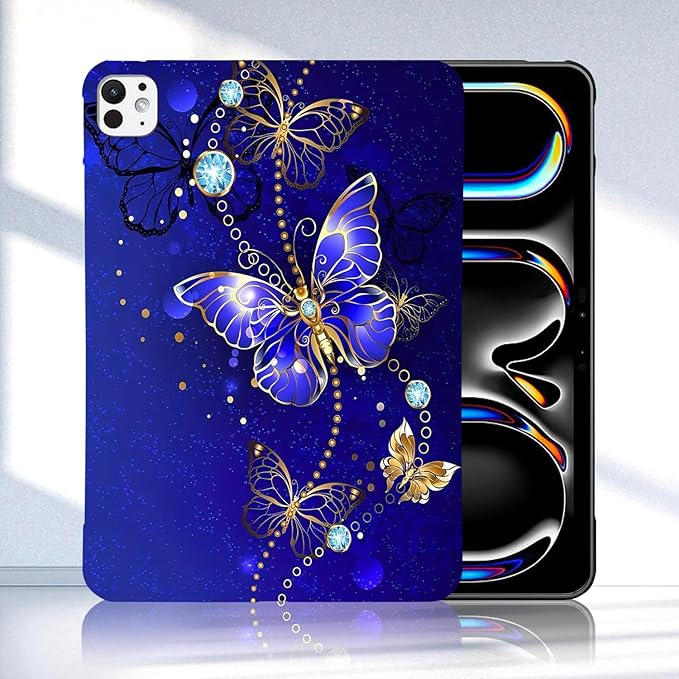 Dteck for Apple iPad Pro 13 Inch (M4/M5) Ultra Thin Case 2024/2025 Release, Cute Cartoon Lightweight Soft Silicone TPU Slim Tablet Cover, Protective Shockproof Scratch Resistant Shell, Blue Butterfly