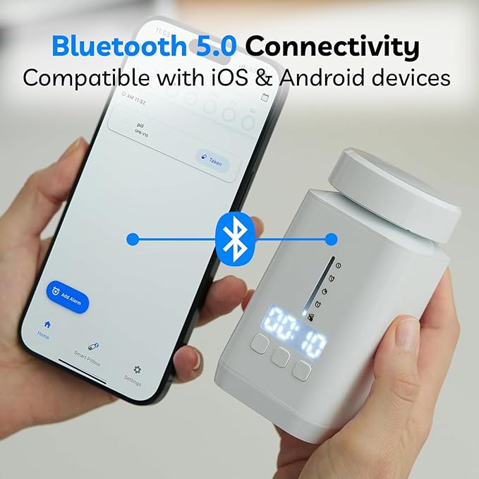 DEFI Smart Bluetooth Pill Organizer Travel Medication Daily Pill Case Sound Light Reminder