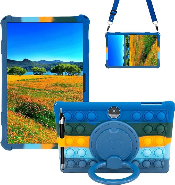 Silicone Tablet Case 360 Rotating Stand/Handle and Shoulder Strap Stylus Pen Soft Cover Compatible with COLORROOM/TUOHAITIME/JIKOCXN/WXUNJA C5 11 inch Deepblue
