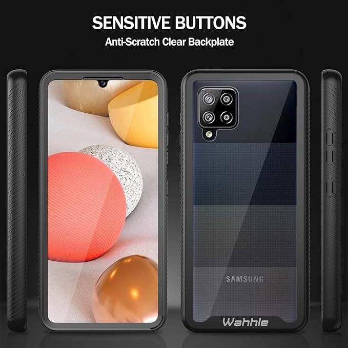 wahhle Compatible with Samsung Galaxy A42 5G Case, Built in Screen Protector Full Body Shockproof Slim Fit Bumper Protective Phone Cover for Samsung A42 5G Men Women-Black/Clear