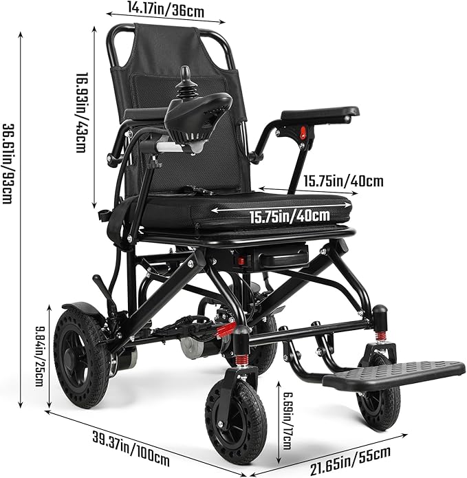 Foldable Electric Wheelchair for Adults with Dual 250W Motors,12 Miles Travel Range & All-Terrain Tires,33Lbs Ultra Lightweight Power Wheelchair Airline Approved for Seniors Support 220Lbs (Black)