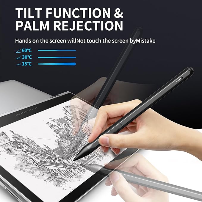 Stylus Pen for ASUS Transformer/Mini/ASUS Zenbook Flip/Pro/ASUS Vivobook Flip/Pro/Duo/ASUS Notebook, Rechargeable MPP 2.0 Tilt Active Pen with 4096 Pressure Sensitivity, Tpye-c Charge, Black
