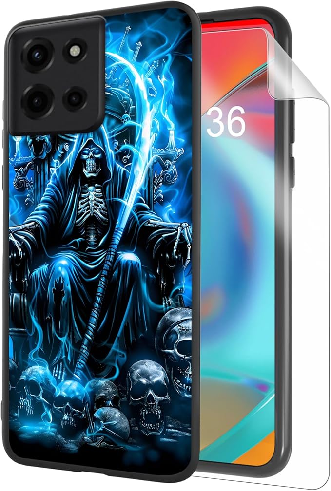 for Moto G 5G 2025 Phone Case, Soft TPU Shockproof Full Body Protection Cover 6.7" for Moto G 5G 2025, Lightweight Compatible Wireless Charging, Blue Fire Skull Spirit Rider