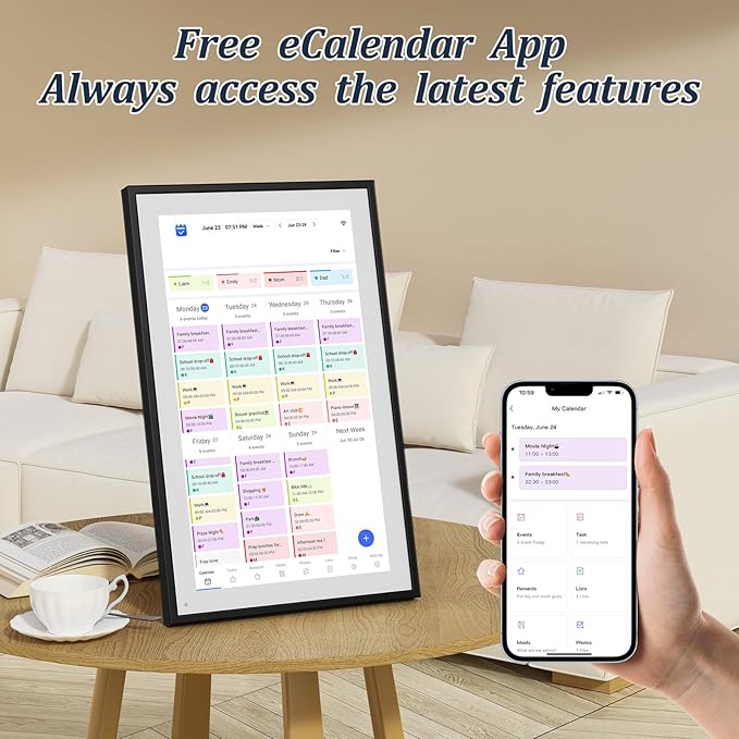LOOFII 15.6 Inch Smart Digital Calendar – 1920×1080 Full HD Touchscreen Calendar & Family Planner with Chore Chart & Meal Planner, Wall-Mountable (Black White)