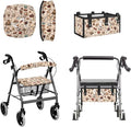 3 Pcs Sets Rollator Walker Accessories Coffee Print Universal Fit Walker Seat Cover Rollator Walker Seat & Backrest Covers, Rollator Storage Under Seat Bag