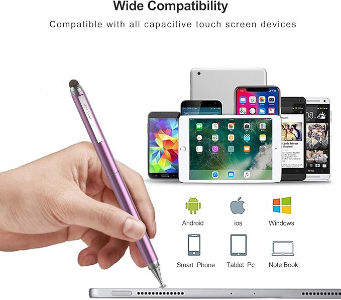 Penyeah 4-in-1 Stylus Pen for Touchscreens, Versatile Capacitive Stylus for iPhone 17/16/15 Pro Android Phones,Tablets -Disc+Rubbe+Mesh Tips Universal for All Touch Screen Devices - Pinky Gold
