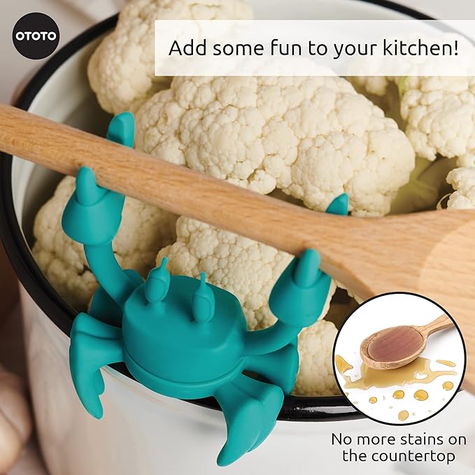 OTOTO Aqua the Crab Silicone Utensil Rest - Silicone Spoon Rest for Stove Top - BPA-Free, Heat-Resistant Kitchen and Grill Utensil Holder - Non-Slip Spoon Holder Stove Organizer and Steam Releaser