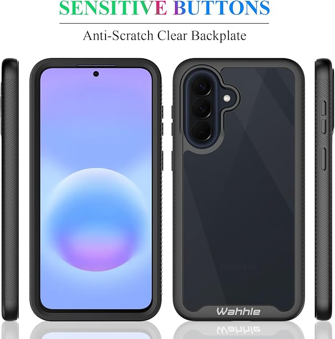 wahhle Compatible with Samsung Galaxy A57 5G Case, Built-in Screen Protector Full Body Shockproof Slim Fit Bumper Protective Phone Cover for Men Women - Black/Clear