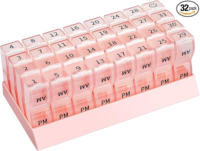 Monthly Pill Organizer AM/PM 31-Day Travel Medicine Case 4-Week Pill Box Pink