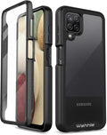 wahhle Compatible with Samsung Galaxy A12 Case, Built in Screen Protector Full Body Shockproof Slim Fit Bumper Protective Phone Cover for Samsung A12 Men Women-Black/Clear