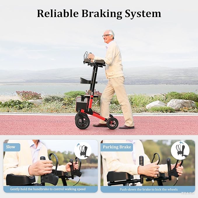 Nihhcune Upright Shopping Cart for Seniors & Adults, All-Terrain Rolling Cart with Padded Seat & Backrest, Heavy Duty Compact Folding Utility Cart with Big Wheels and Adjustable Handle, 300lb Capacity